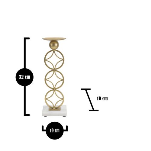 Bougeoir En Métal Doré Et Marbre Blanc Star 10x10x32 Cm Design Étoile