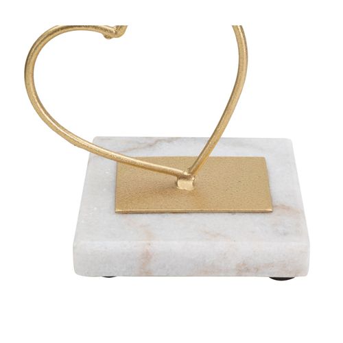 Bougeoir En Métal Doré Et Marbre Blanc Design Cœurs 14,5x10x32,5 Cm