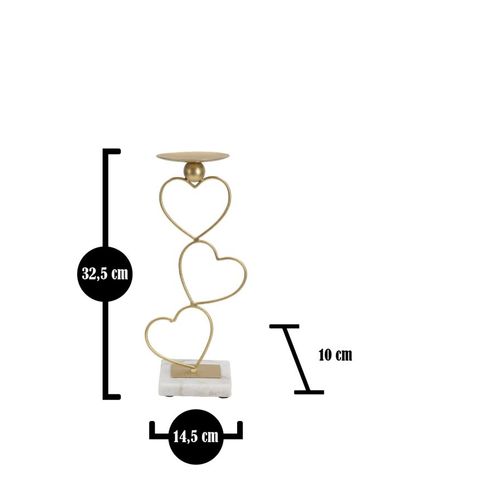 Bougeoir En Métal Doré Et Marbre Blanc Design Cœurs 14,5x10x32,5 Cm
