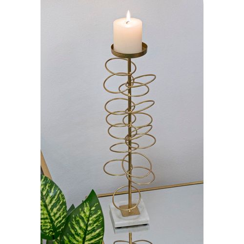 Bougeoir Anneaux En Métal Doré Et Marbre Blanc 14x13x50,5 Cm