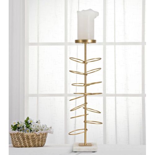 Bougeoir Anneaux En Métal Doré Et Marbre Blanc 14x13x46 Cm