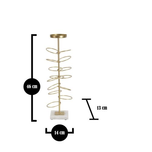 Bougeoir Anneaux En Métal Doré Et Marbre Blanc 14x13x46 Cm