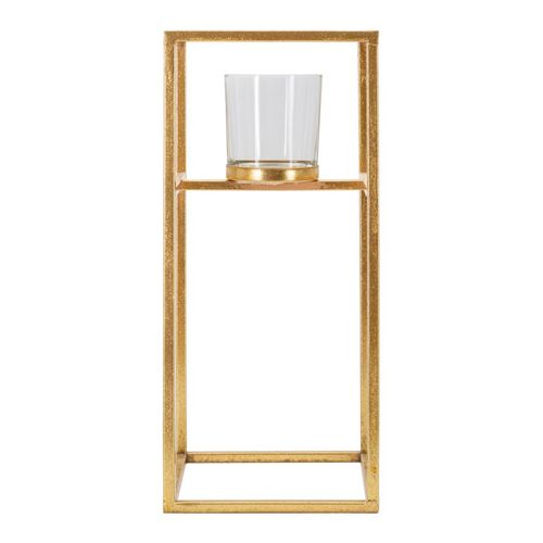 Bougeoir Élégant En Métal Doré Et Verre Carré 15x15x35 Cm