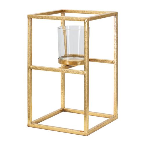 Bougeoir Élégant En Métal Doré Et Verre 15x15x25 Cm Design Géométrique