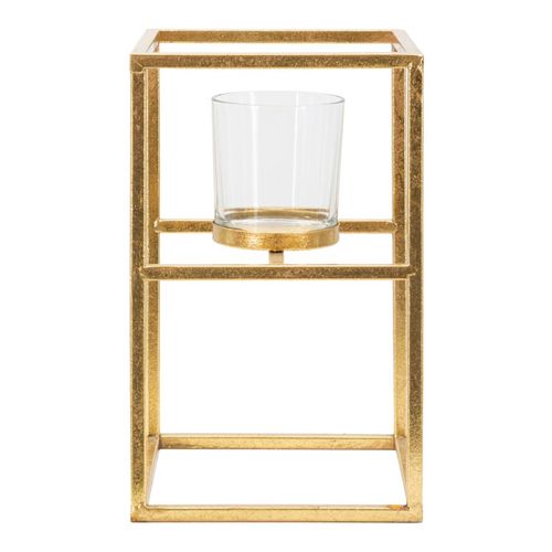 Bougeoir Élégant En Métal Doré Et Verre 15x15x25 Cm Design Géométrique