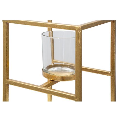 Bougeoir Élégant En Métal Doré Et Verre 15x15x25 Cm Design Géométrique