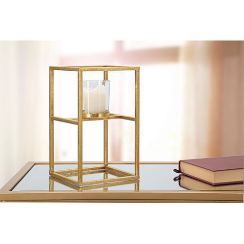 Bougeoir Élégant En Métal Doré Et Verre 15x15x25 Cm Design Géométrique