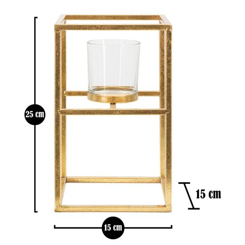 Bougeoir Élégant En Métal Doré Et Verre 15x15x25 Cm Design Géométrique