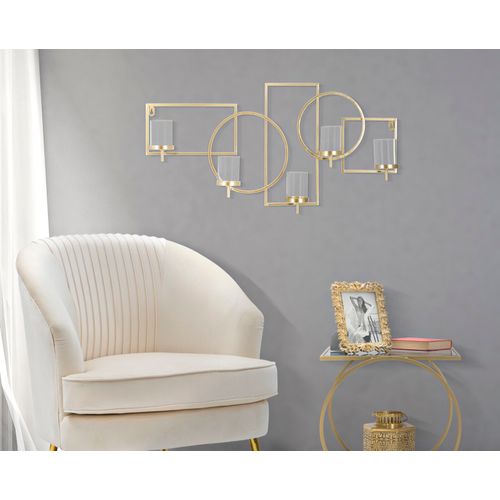 Applique Murale Bougeoir Métal Doré 70x8,5x36 Cm Avec 5 Verres Décoratifs