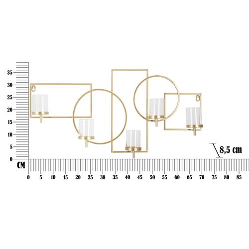 Applique Murale Bougeoir Métal Doré 70x8,5x36 Cm Avec 5 Verres Décoratifs
