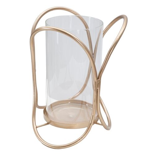 Bougeoir En Métal Doré Foncé Ø16x21,5 Cm Avec Verre Décoratif