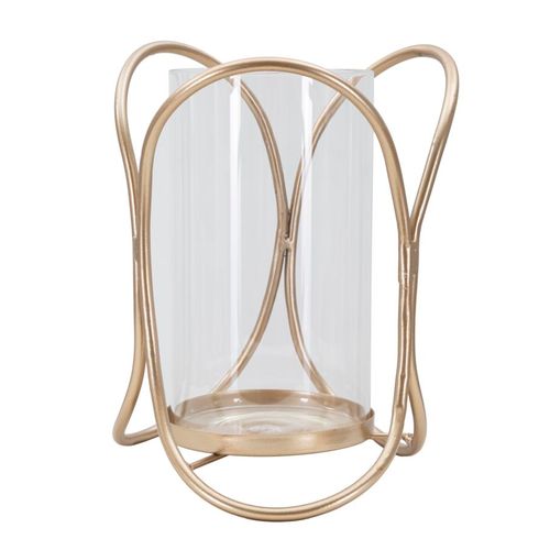 Bougeoir En Métal Doré Foncé Ø16x21,5 Cm Avec Verre Décoratif