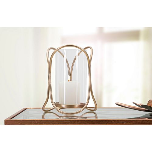 Bougeoir En Métal Doré Foncé Ø16x21,5 Cm Avec Verre Décoratif