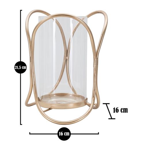Bougeoir En Métal Doré Foncé Ø16x21,5 Cm Avec Verre Décoratif