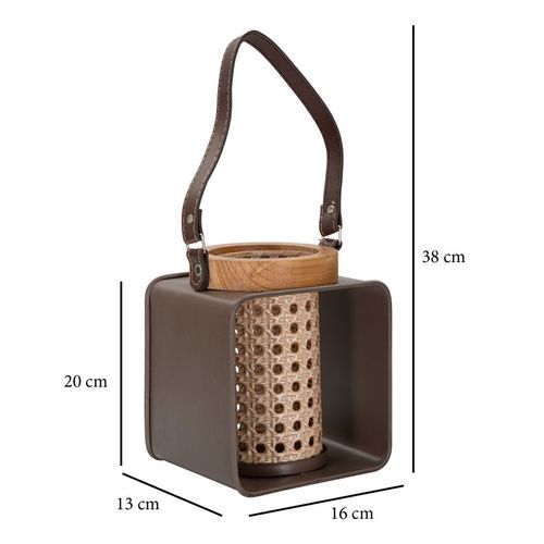 Lanterne Bougeoir En Bois Et Métal Multicolore 16x13x20 Cm Style Bohème Chic