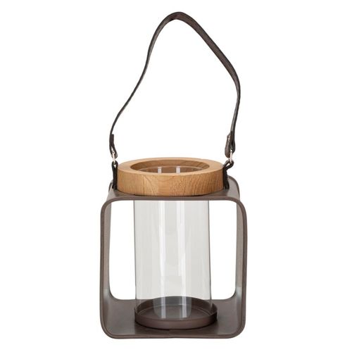 Lanterne Bougeoir En Bois, Métal Et Verre Multicolore 16x13x18,5 Cm Style Bohème Chic