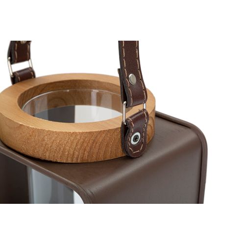 Lanterne Bougeoir En Bois, Métal Et Verre Multicolore 16x13x18,5 Cm Style Bohème Chic