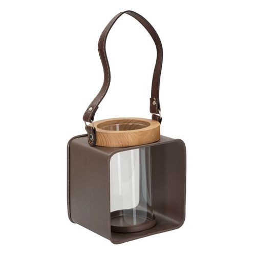 Lanterne Bougeoir En Bois, Métal Et Verre Multicolore 16x13x18,5 Cm Style Bohème Chic