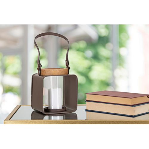 Lanterne Bougeoir En Bois, Métal Et Verre Multicolore 16x13x18,5 Cm Style Bohème Chic