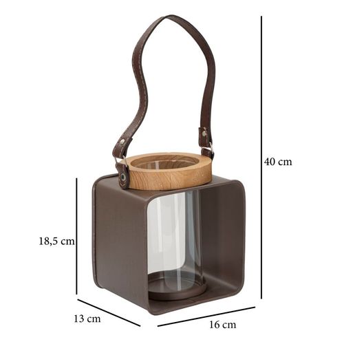 Lanterne Bougeoir En Bois, Métal Et Verre Multicolore 16x13x18,5 Cm Style Bohème Chic