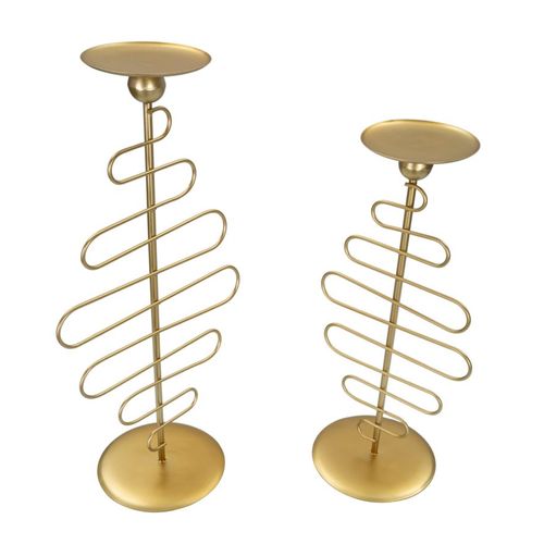 Set De 2 Bougeoirs En Métal Doré Lignes Douces 25x16x51-20x16x43 Cm