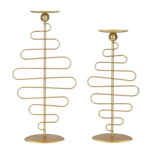 Set De 2 Bougeoirs En Métal Doré Lignes Douces 25x16x51-20x16x43 Cm