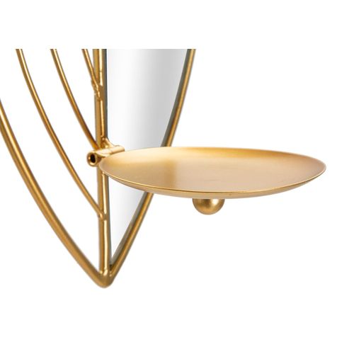 Paire De Bougeoirs Muraux Feuille Dorée 18x13x41-15x13x35 Cm