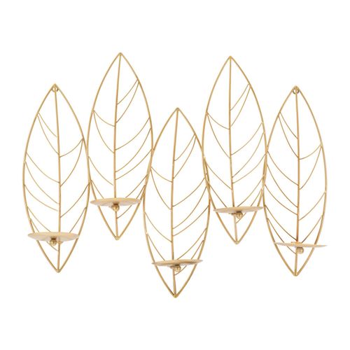 Bougeoir Mural Feuilles Dorées 5 Bougies 66x14x56 Cm