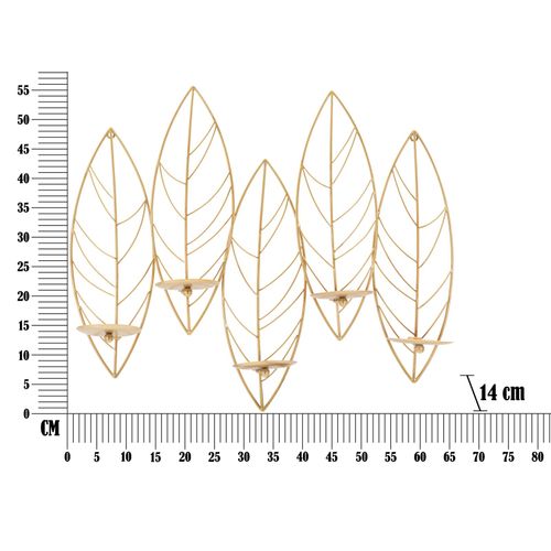 Bougeoir Mural Feuilles Dorées 5 Bougies 66x14x56 Cm