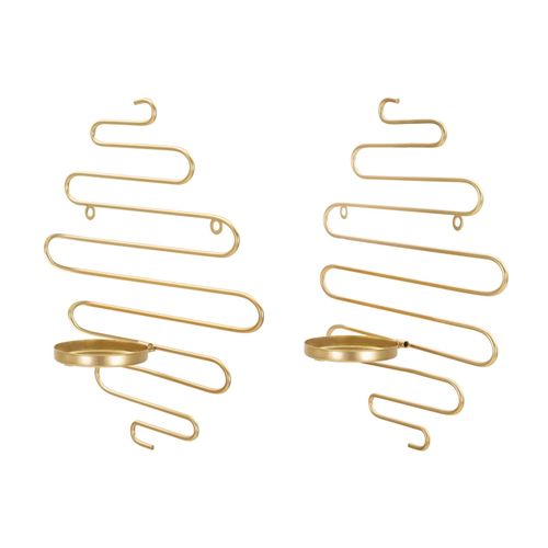 Lot De 2 Bougeoirs Muraux Dorés Lignes Élégantes 33x10x34 Cm