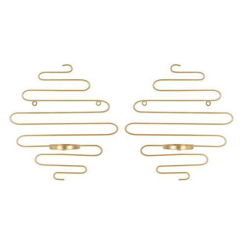 Lot De 2 Bougeoirs Muraux Dorés Lignes Élégantes 33x10x34 Cm