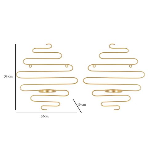 Lot De 2 Bougeoirs Muraux Dorés Lignes Élégantes 33x10x34 Cm
