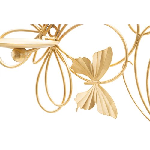 Bougeoir Mural Doré Papillons Volants Pour 3 Bougies 61x12x34 Cm