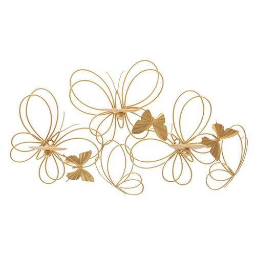 Bougeoir Mural Doré Papillons Volants Pour 3 Bougies 61x12x34 Cm
