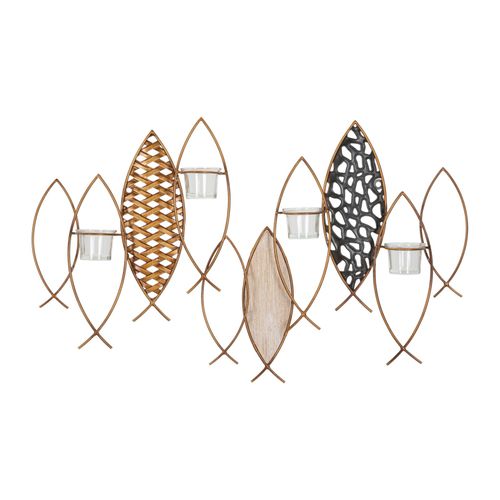 Bougeoir Mural Poissons Colorés Style Boho Chic 66x9x40,5 Cm