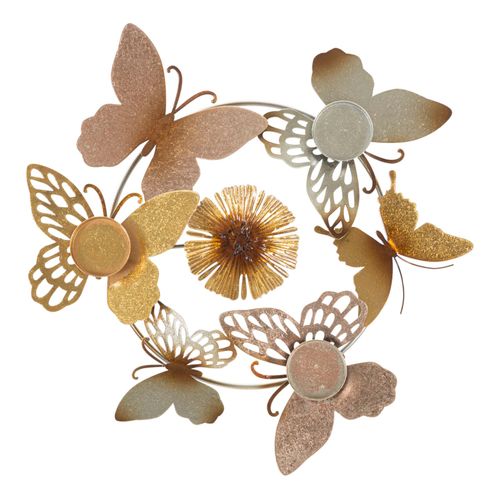 Bougeoir Mural Rond Papillons Et Fleurs Multicolores 39x35,5x7 Cm