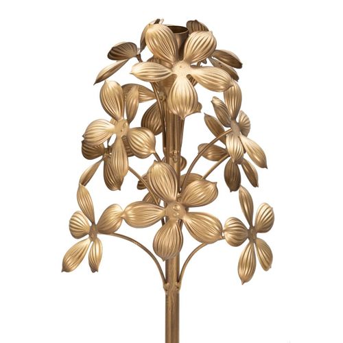 Bougeoir Sur Pied Doré Avec Décor Floral Élégant Ø17x118 Cm