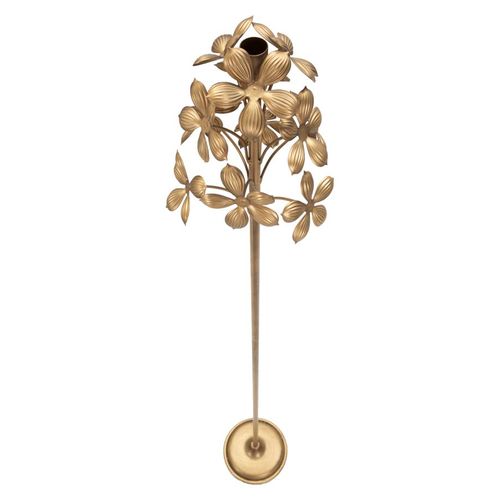 Bougeoir Sur Pied Doré Avec Décor Floral Élégant Ø17x118 Cm