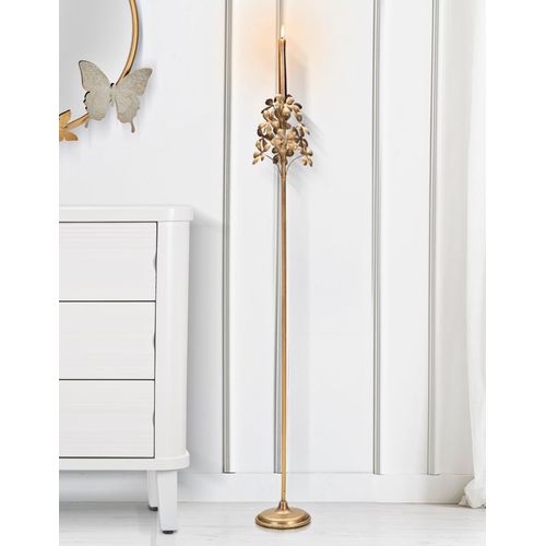 Bougeoir Sur Pied Doré Avec Décor Floral Élégant Ø17x118 Cm