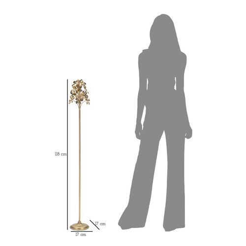 Bougeoir Sur Pied Doré Avec Décor Floral Élégant Ø17x118 Cm