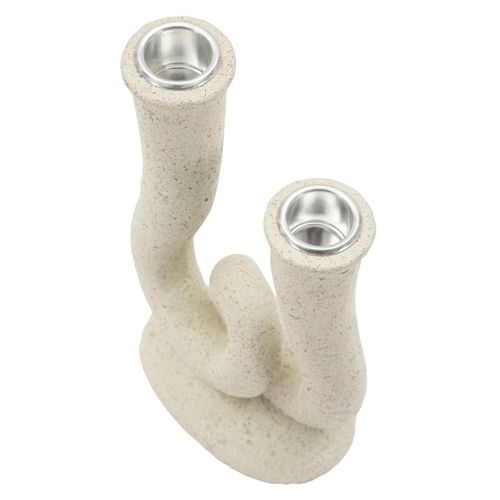 Bougeoir Moderne En Résine Crème 12x7x20 Cm Style Sculptural