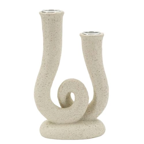 Bougeoir Moderne En Résine Crème 12x7x20 Cm Style Sculptural