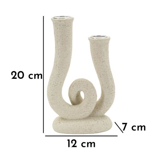 Bougeoir Moderne En Résine Crème 12x7x20 Cm Style Sculptural