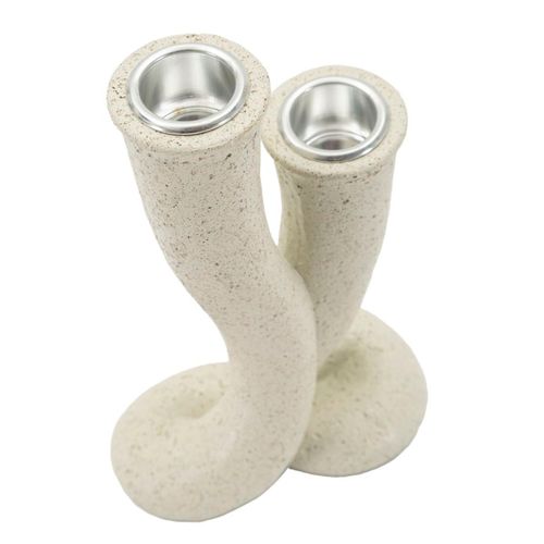 Bougeoir Moderne En Résine Crème 10x6,5x17,5 Cm Design Spiralé