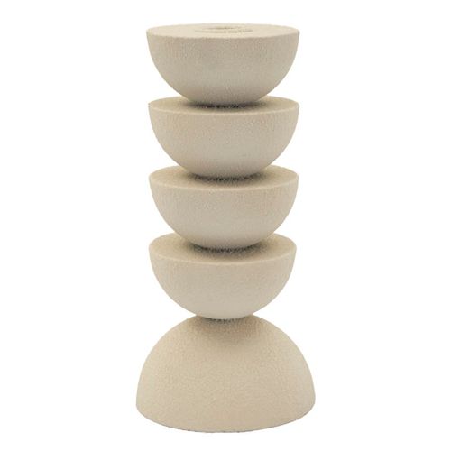 Bougeoir Moderne En Métal Crème 10x10x21 Cm Style Dunes Zen