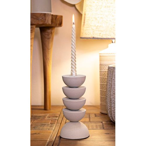 Bougeoir Moderne En Métal Crème 10x10x21 Cm Style Dunes Zen