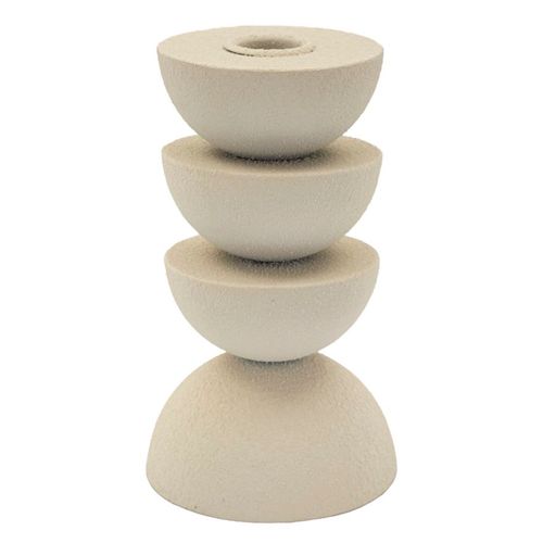 Bougeoir Moderne Crème En Métal 9x9x15 Cm Style Totem Déco