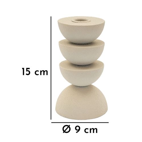 Bougeoir Moderne Crème En Métal 9x9x15 Cm Style Totem Déco