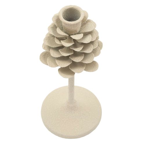 Bougeoir Moderne Crème En Métal Ø9,5x22,5 Cm Style Arbre Décoratif