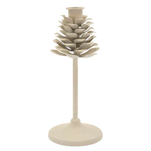 Bougeoir Moderne Crème En Métal Ø9,5x22,5 Cm Style Arbre Décoratif